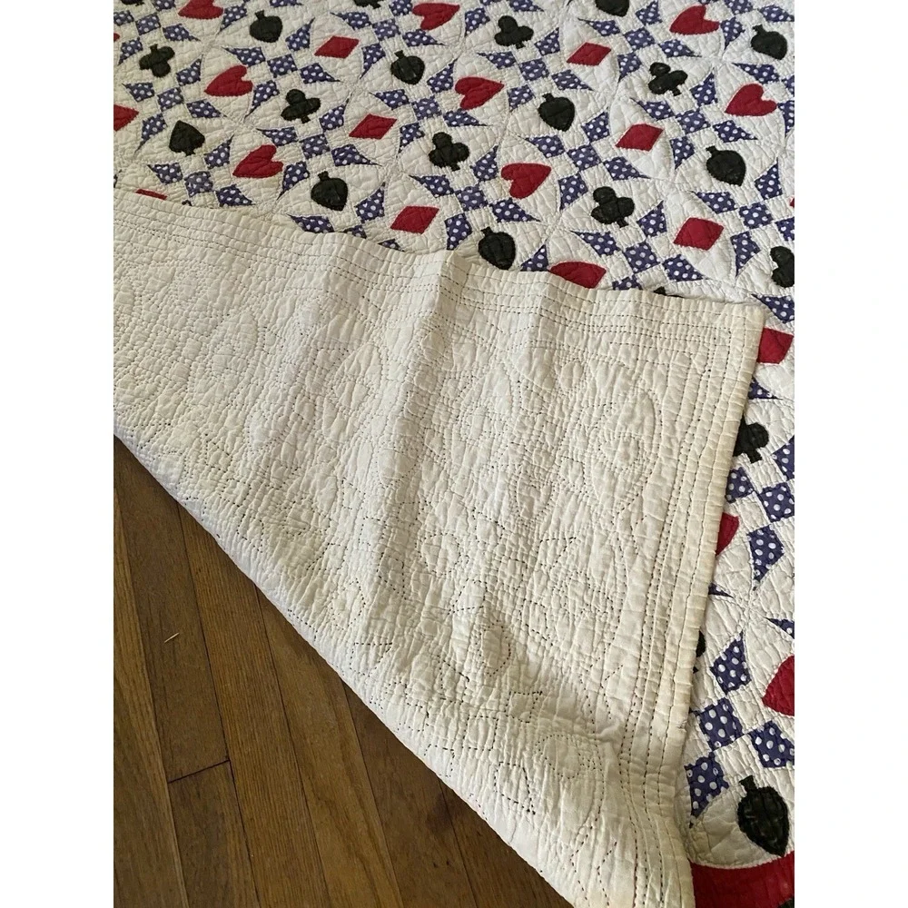 Vintage 1930s Quilt Western Texas Poker Polka Dots Folk Art Playing Cards 75x60